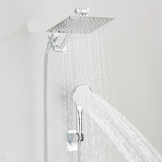 Shower Head Combo 8-12Inch High Pressure Rain Shower Head with Adjustable Extension Arm, 3-way Handheld Shower Spray