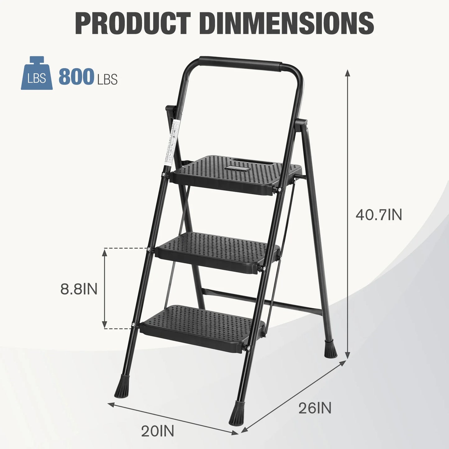 Sturdy Folding Step Ladder with Anti-Slip Pedal, 800lbs Capacity