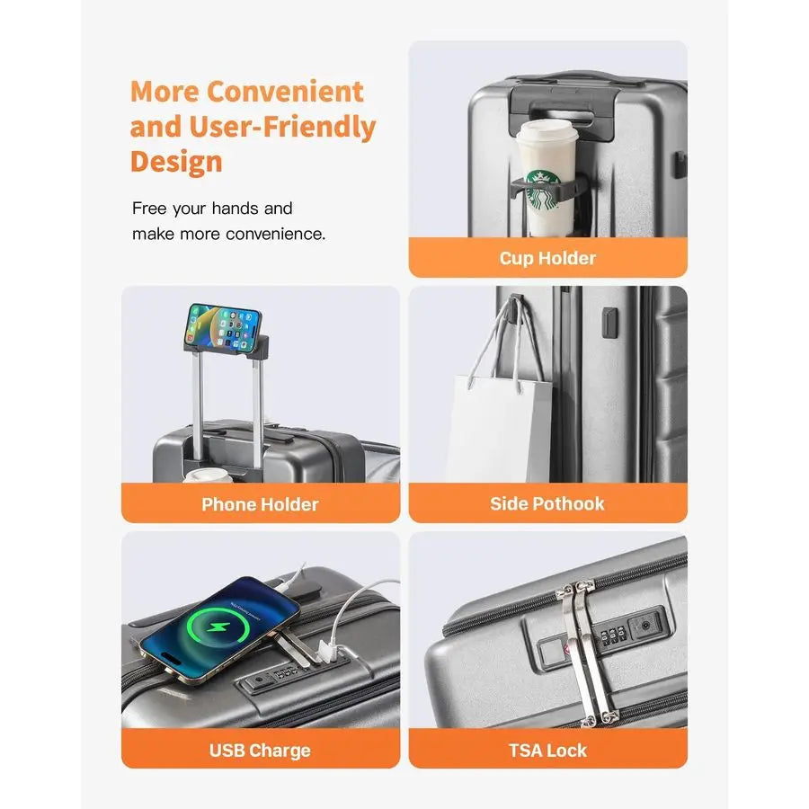 Streamline Hardshell Design Protects Your Belongings Front Pocket for Easy Access to Your Technology with Cup Holder, Charging Port