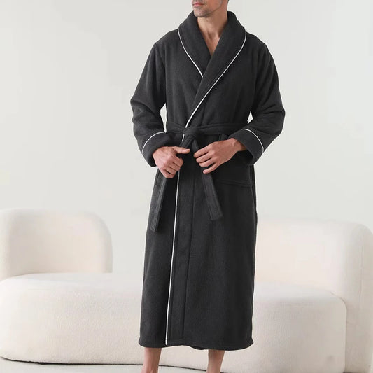 Luxurious Men's Cozy Plush Bathrobe with Long Sleeves and Belt