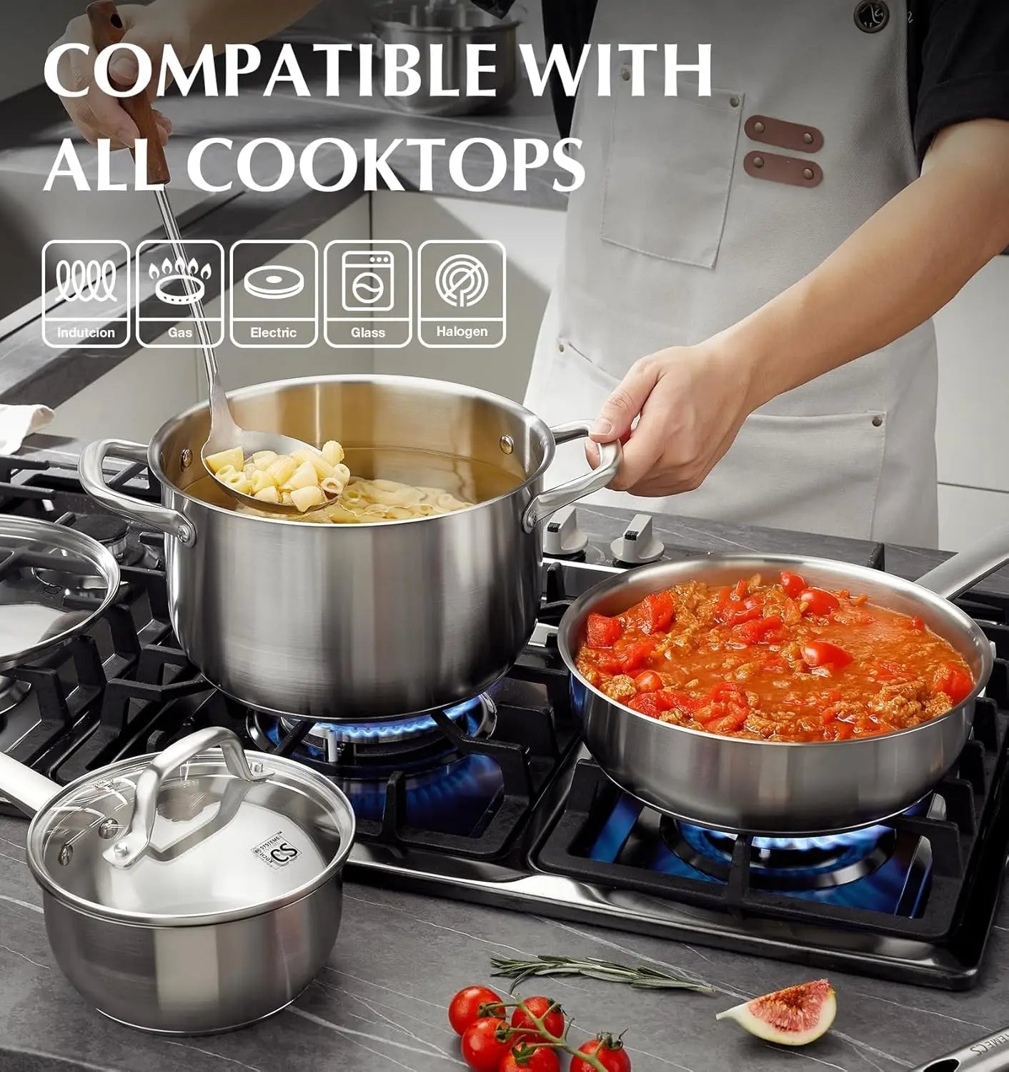 10 Piece Stainless Steel Pots and Pans Set. Induction Ready, Oven Safe to 450°F