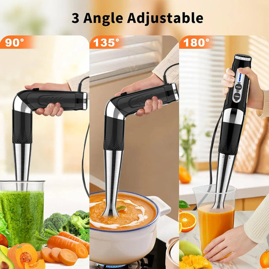 Stainless Steel Handheld Immersion Blender, 21-Speed with 3-Angle Adjustable Blade