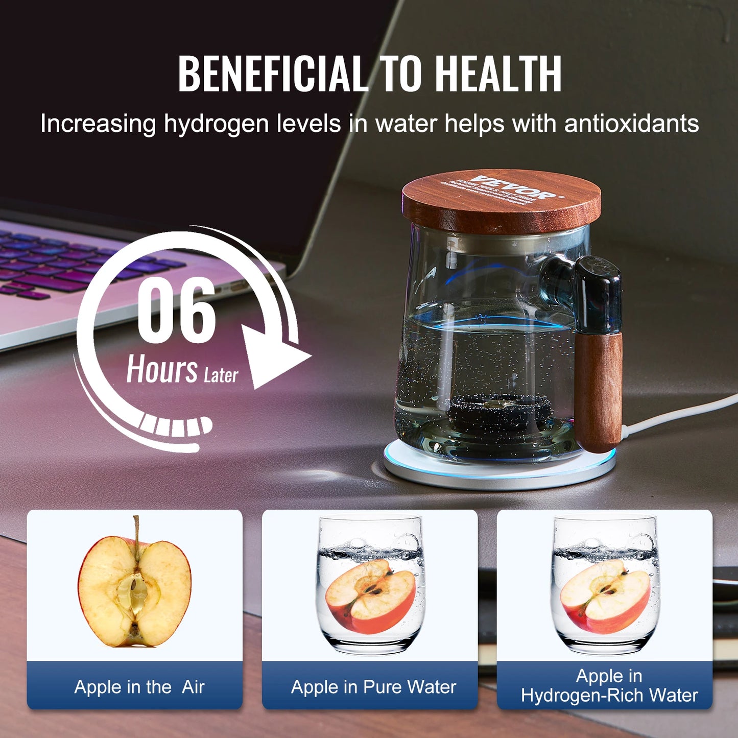 400ML Hydrogen Water Ionizer, SPE Technology with Wireless Charging Base