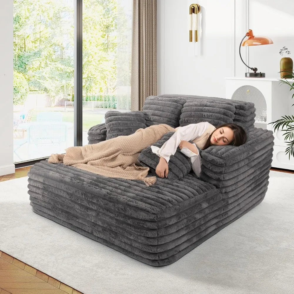 Plush 56"W Oversized Lounge Sleeper Chair with Pillows & Wide Armrest