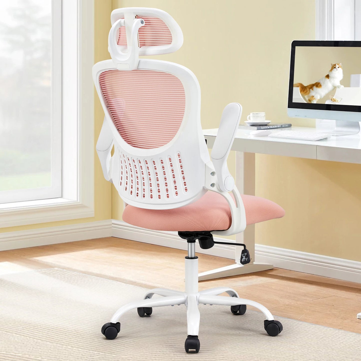 Mesh Office Chair With Flip-up Arms, Adjustable Headrests & Comfortable Lumbar Support