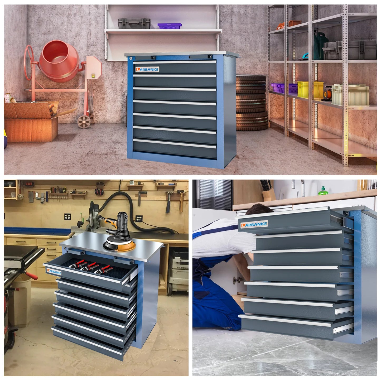 7-Drawer Wheeled Tool Cabinet With Safety lock