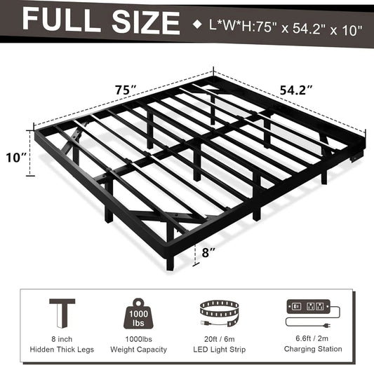 Full Size Floating Bed Frame, Charging Station & Led Lights