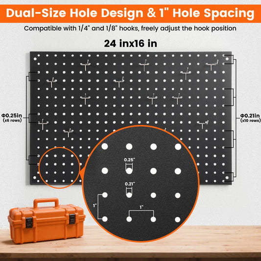 30 Hook Metal Peg Board Panel Wall Organizer
