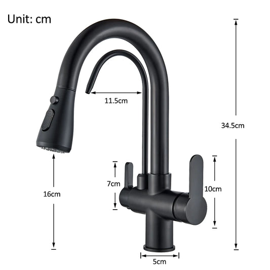 360 Rotation Pull Out Tap Kitchen Faucet With 3 Mode Water Pressure