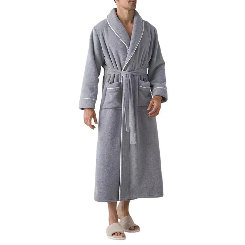 Luxurious Men's Cozy Plush Bathrobe with Long Sleeves and Belt