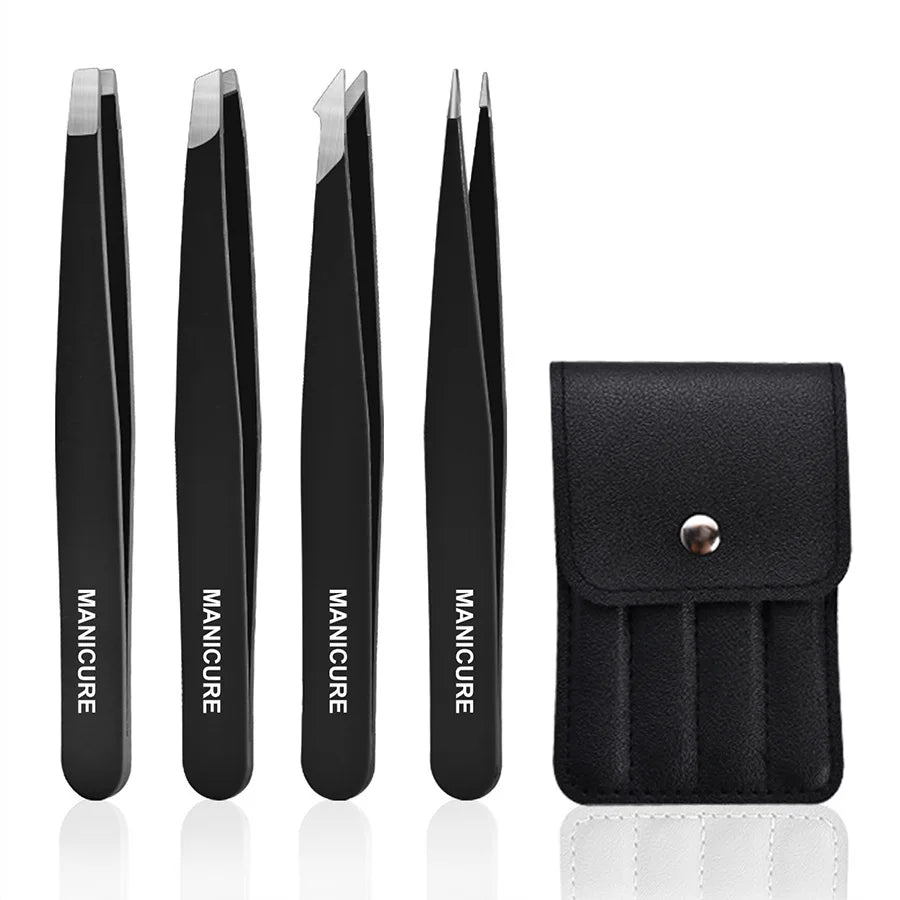 4-Piece Stainless Steel Tweezer Set