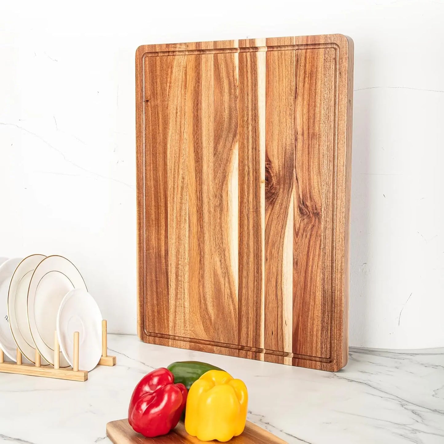 Reversable Wood Cutting Board Featuring a Generous Food Prep Surface
