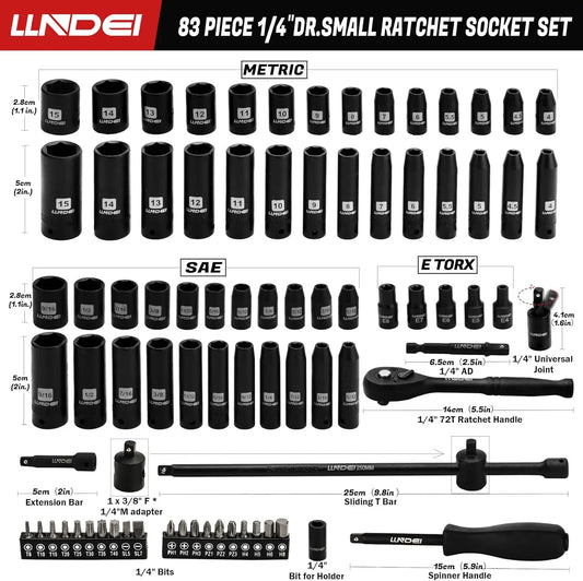 83-Piece 1/4 Inch Drive Impact Socket Set with SAE/Metric Sizes