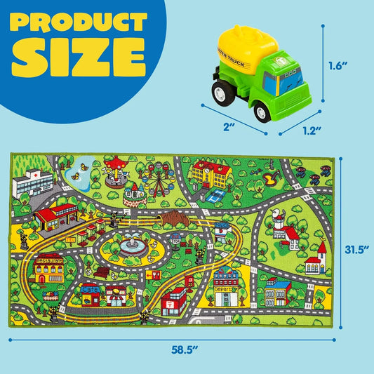City Themed Playmat With 12 Vehicle Set for Kids Age 3+