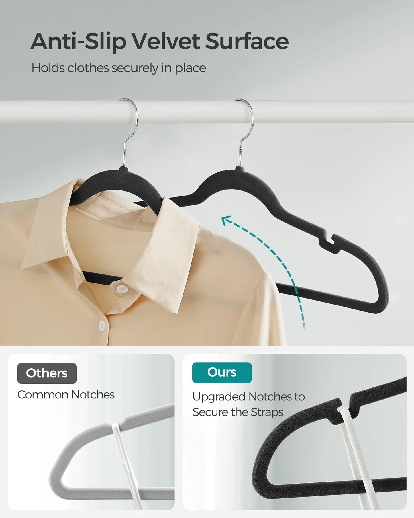 Velvet Clothes Hangers 30/50 Pack Non-Slip with Shoulder Notches 360° Swivel Hook