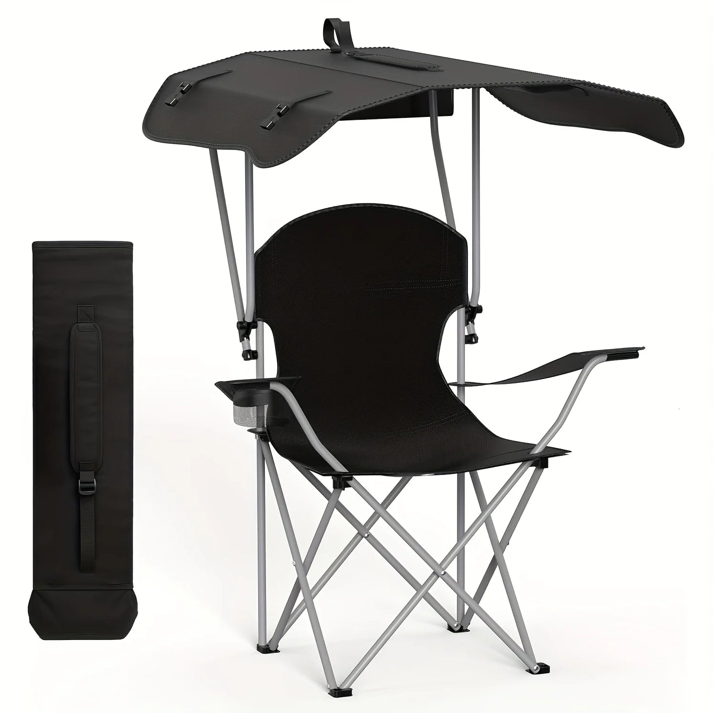 Lightweight folding beach chair with sunshade and cup holder