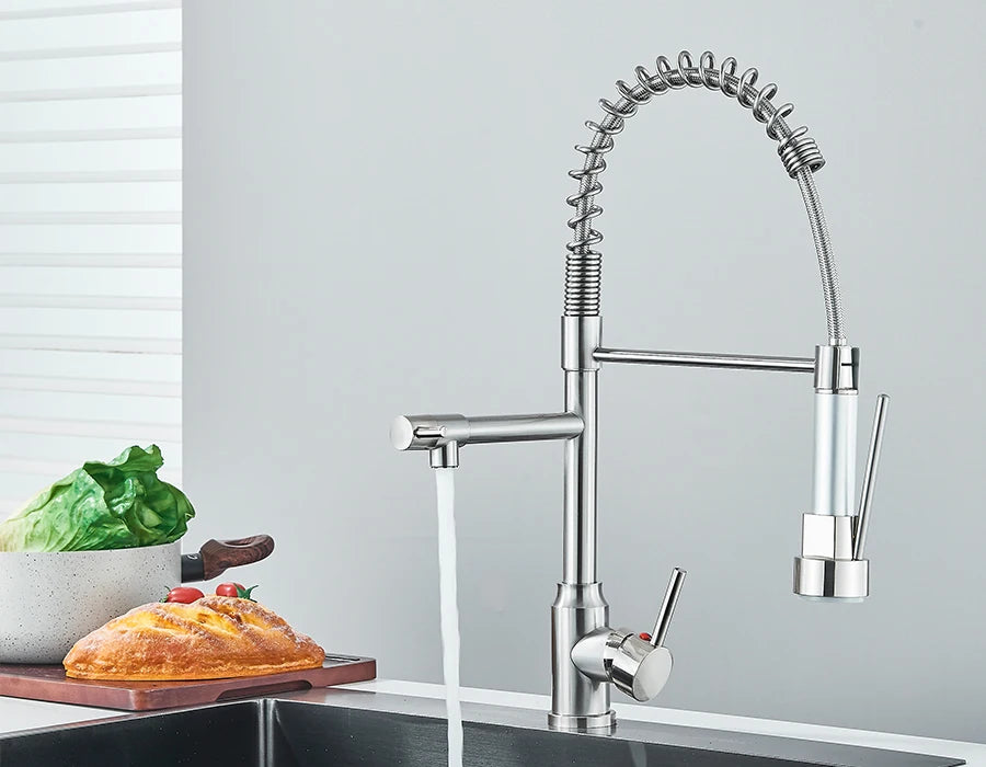 Pull Down Dual Spout Faucet Enhances Convenience, Style & Functionality