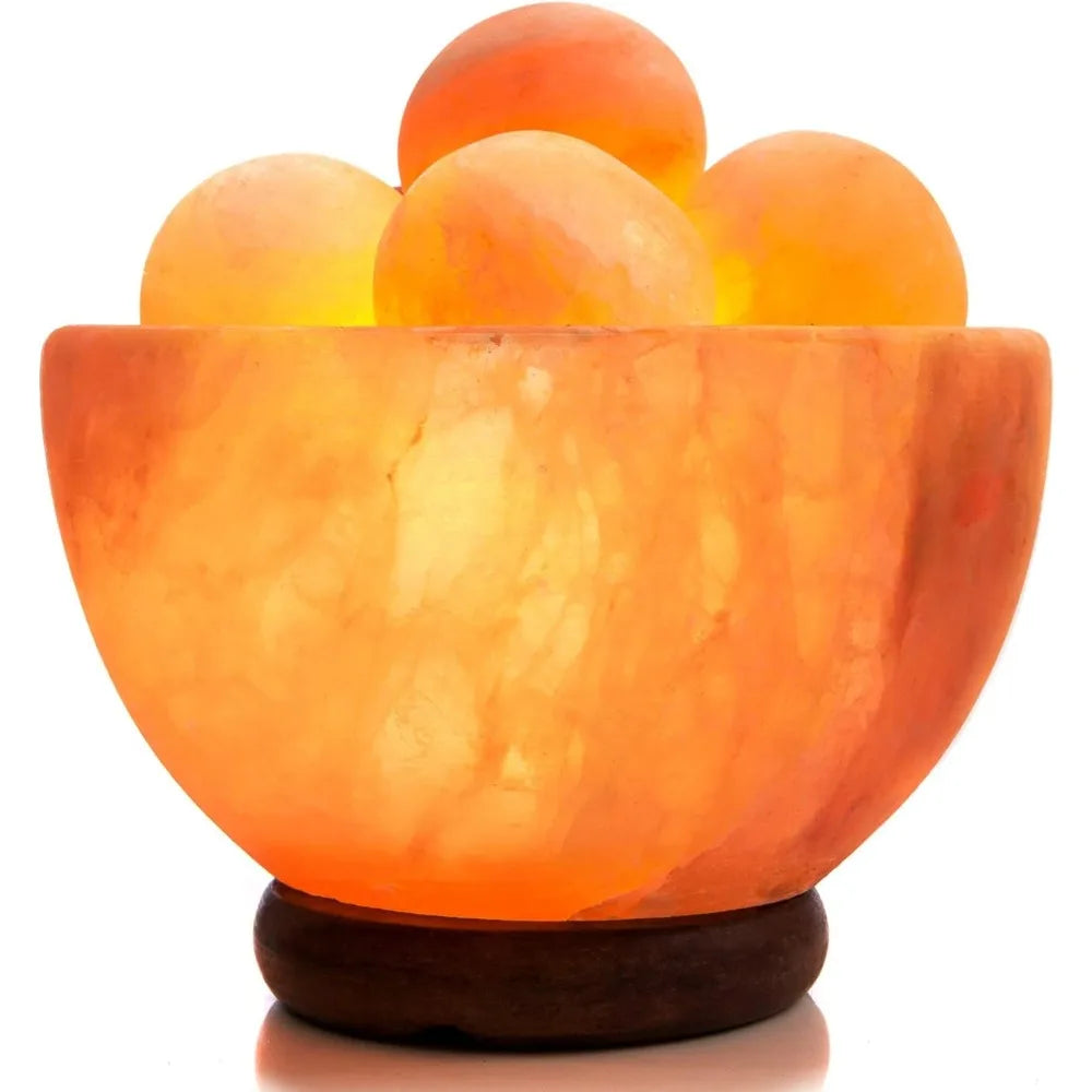 Natural Himalayan Salt Lamp Bowl with Massage Stones - Soothing Ambient LIght