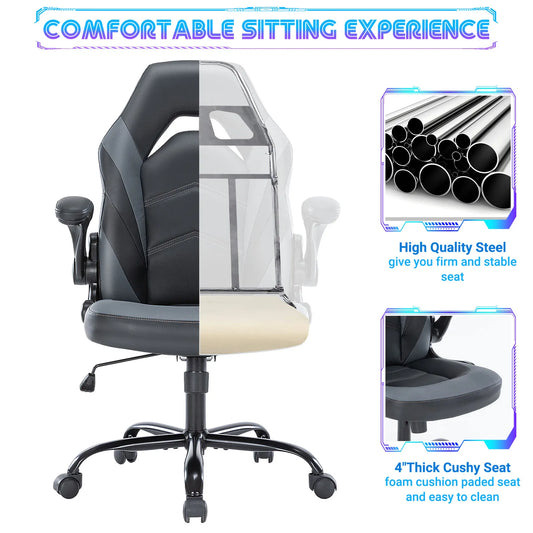 Comfortable Office Desk Chair, Leather Flip-up Armrests