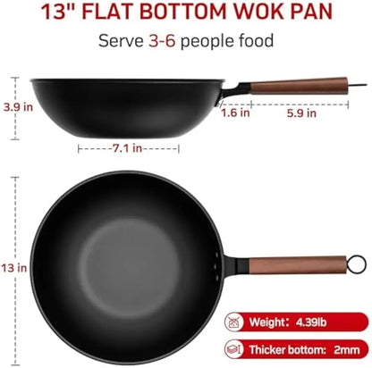 Durable Carbon Steel Wok with Lid & Spatula Everyday Cooking Made Easy