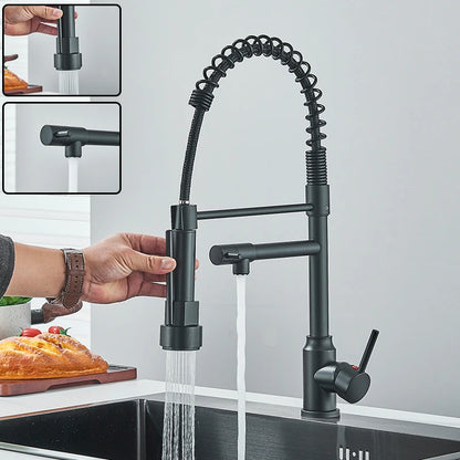 360 Rotation Kitchen Sink Faucet Pull Down Tap with Dual Spout