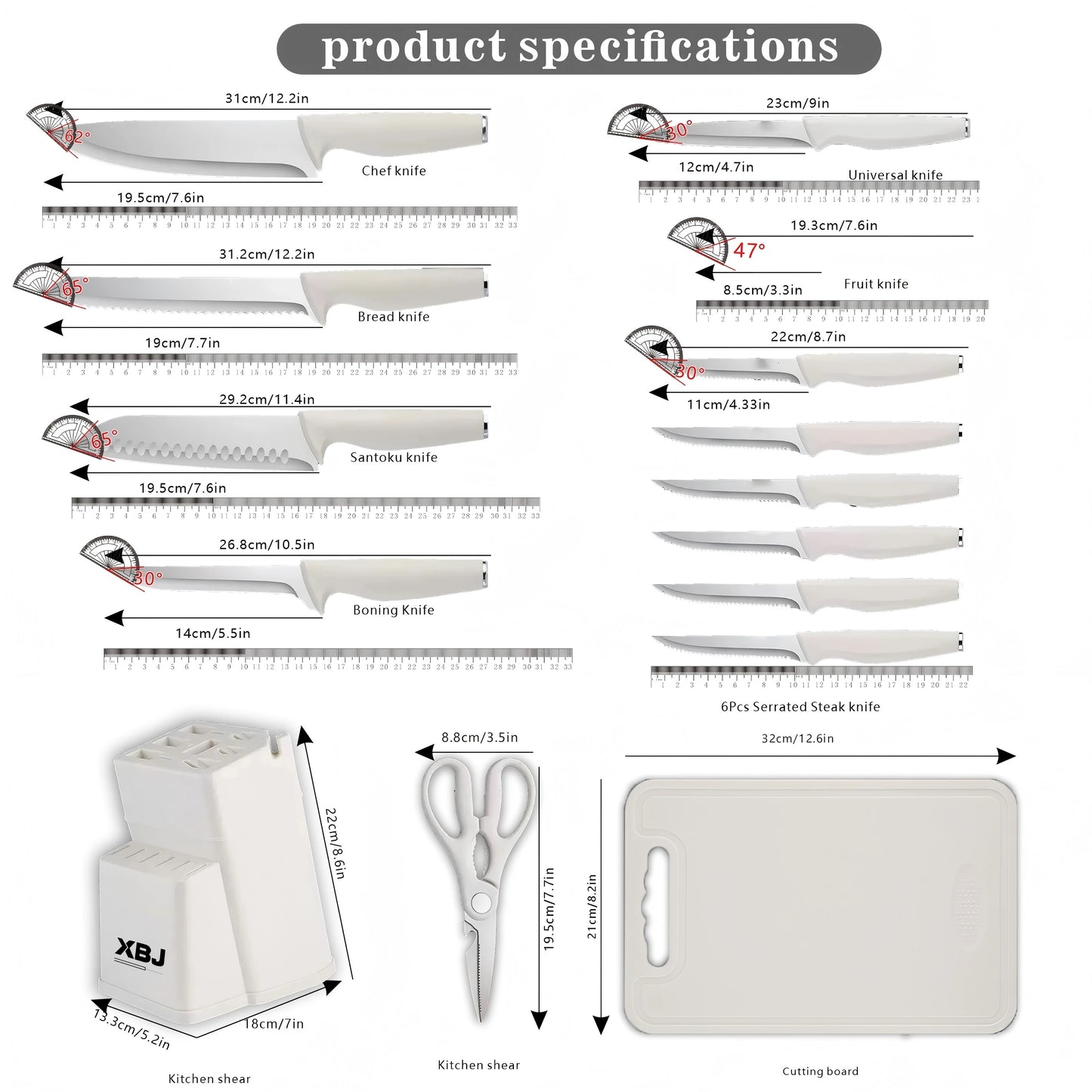 15‑piece stainless steel kitchen knife set