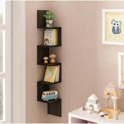 Wood 5-shelf Corner Bookcase
