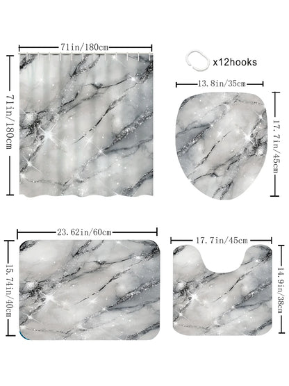 Starlight Bathroom Four-piece Set -  Waterproof Shower Curtain,