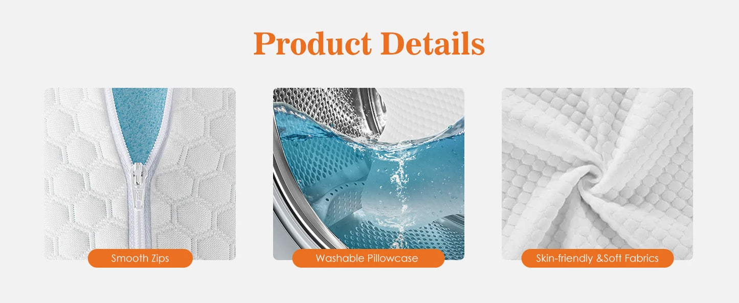 Standard Size Memory Foam Pillows Ventilated Cooling with Removable Washable Cover