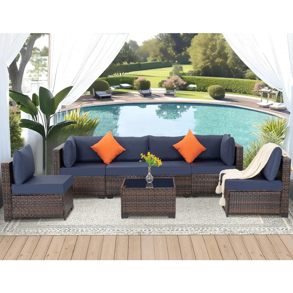 7 Piece Sectional Outdoor Wicker Patio Furniture Set & Coffee Table