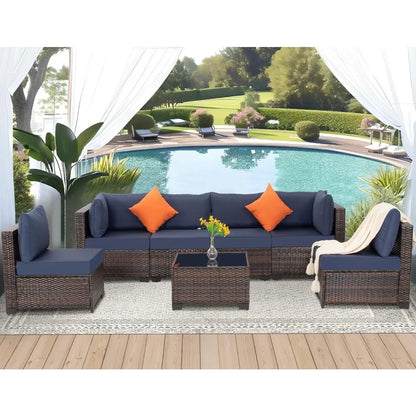 7 Piece Sectional Outdoor Wicker Patio Furniture Set & Coffee Table