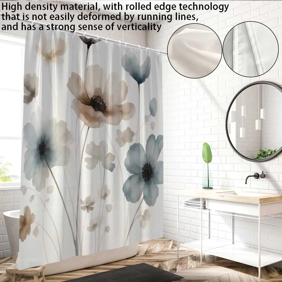 Elegant Floral Print Shower Curtain Set with Hooks