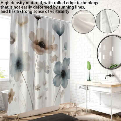 Elegant Floral Print Shower Curtain Set with Hooks