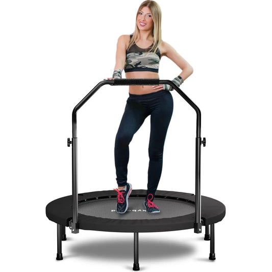 Rebounding Trampoline - Lymphatic Drainage - Foldable with Adjustable U-Bar Handle.