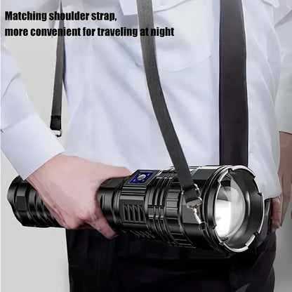 “Ultra‑bright handheld LED flashlight with adjustable zoom, USB‑C rechargeable 1800mAh power