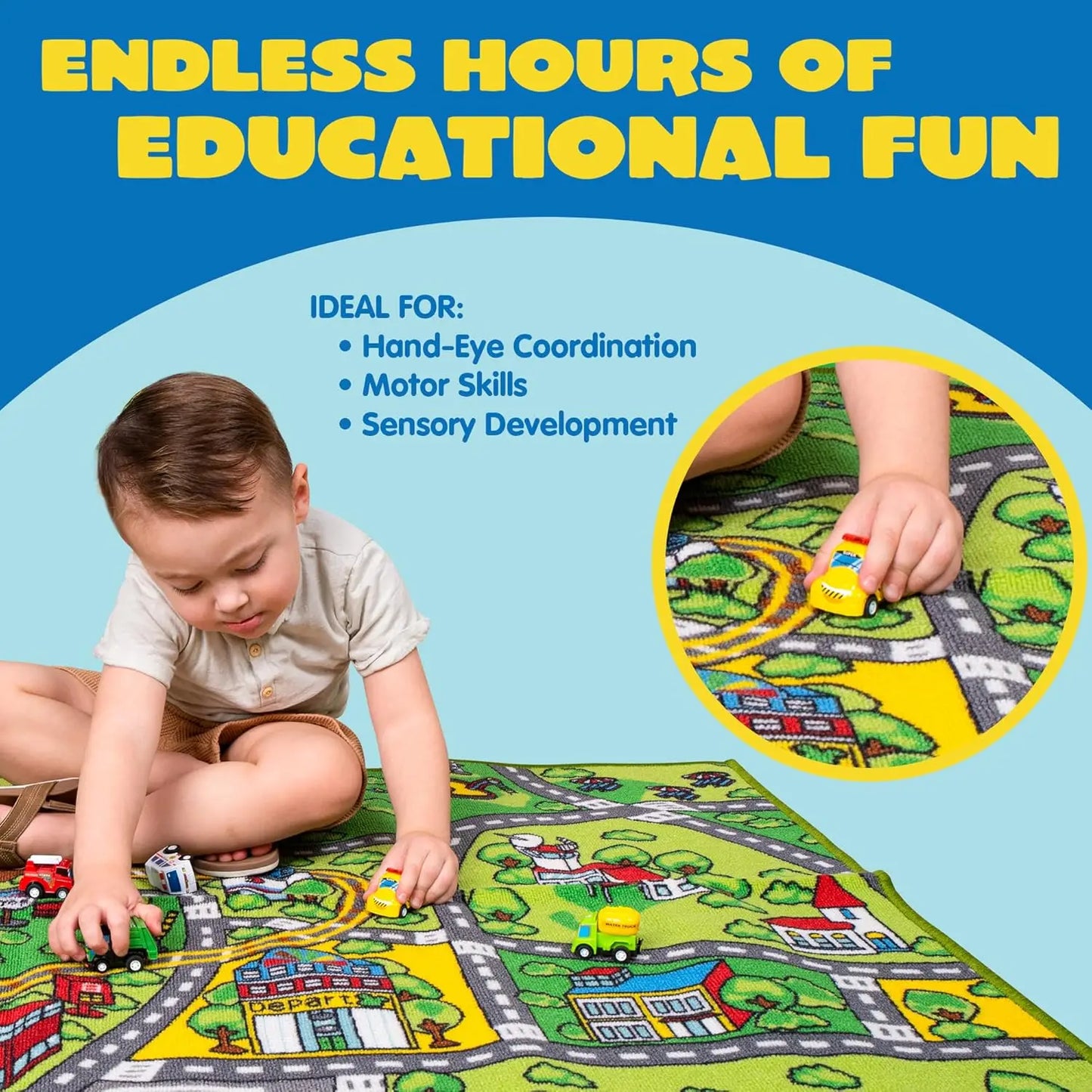 City Themed Playmat With 12  Vehicle Set for Kids Age 3+