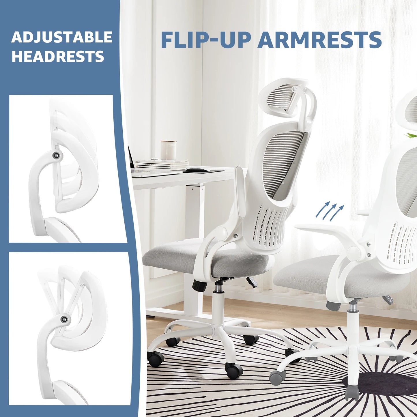 Mesh Office Chair With Flip-up Arms, Adjustable Headrests & Comfortable Lumbar Support