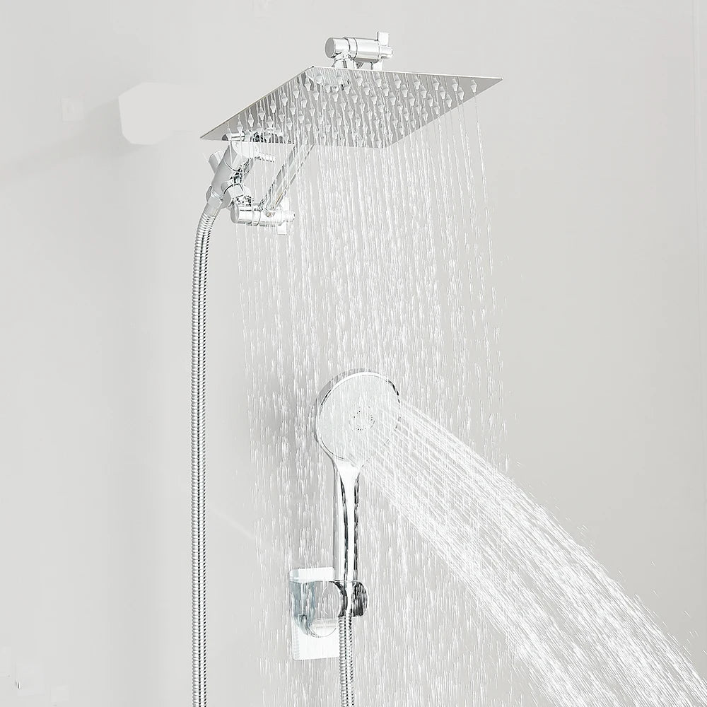 Shower Head Combo 8-12Inch High Pressure Rain Shower Head with Adjustable Extension Arm, 3-way Handheld Shower Spray