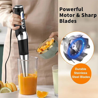 Stainless Steel Handheld Immersion Blender, 21-Speed with 3-Angle Adjustable Blade