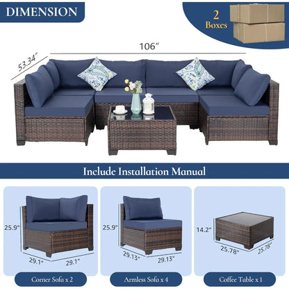 7 Piece Sectional Outdoor Wicker Patio Furniture Set & Coffee Table