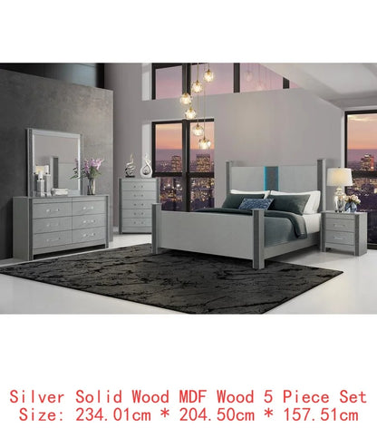Modern Queen Bedroom Set with Sleek Silver Finish & Timeless Style