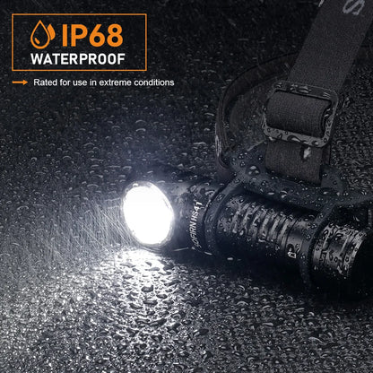 High-Power LED Headlamp with Adjustable Beam 4000 Lumens of Brightness, Distance Up to 325 Meters  USB C Rechargeable