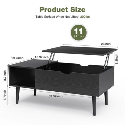 Wood Lift Top Coffee Table with Adjustable Storage Shelf  39.37"x19.7"  Easy Lift Or Lower