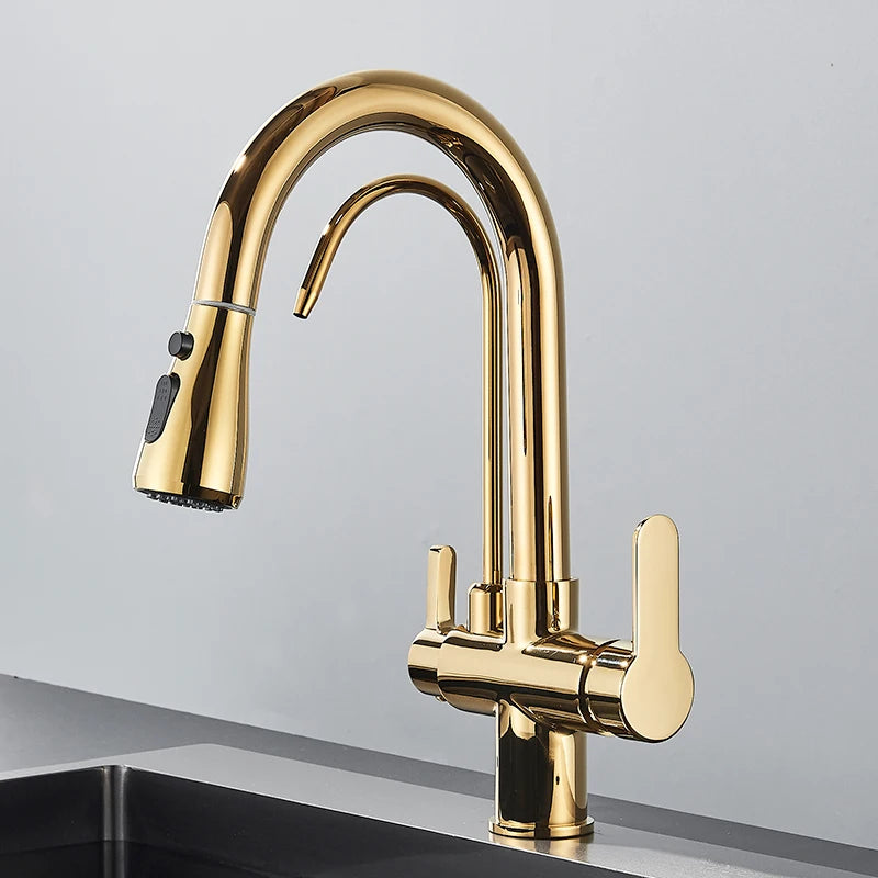 360 Rotation Pull Out Tap Kitchen Faucet With 3 Mode Water Pressure