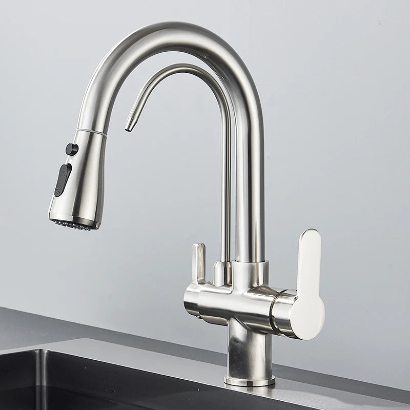 360 Rotation Pull Out Tap Kitchen Faucet With 3 Mode Water Pressure