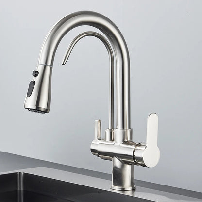 360 Rotation Pull Out Tap Kitchen Faucet With 3 Mode Water Pressure