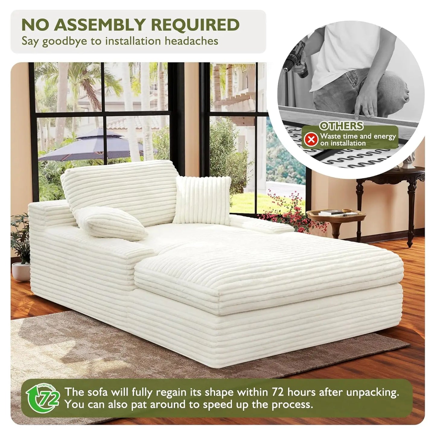 Oversized Comfy Corduroy Sleeper Sofa