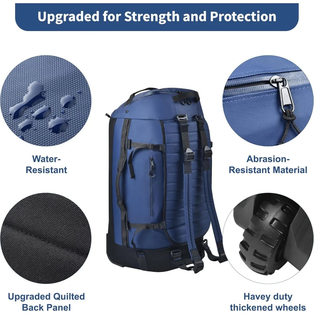 Waterproof & Durable Foldable Rolling Duffel that Converts to a Backpack