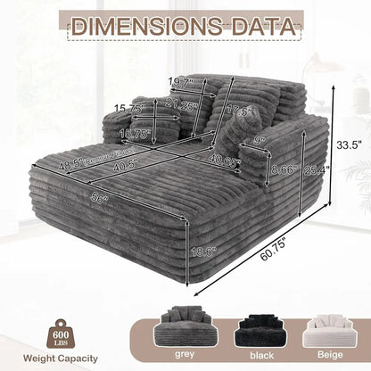 Plush 56"W Oversized Lounge Sleeper Chair with Pillows & Wide Armrest