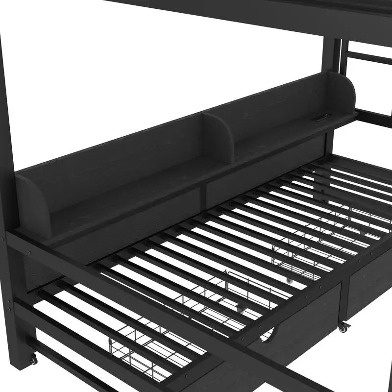Queen Over Queen Bunk Bed with Storage, USB, Lights & Cozy Convenience